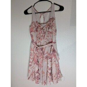 LC Lauren Conrad Floral Ruffle Chiffon Dress 4 Pink Peach Fit Flare Cottagecore